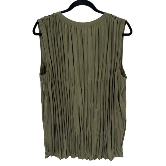 DR2 by Daniel Rainn top crinkle pleated v neck blouse green size Large L - Picture 3 of 6